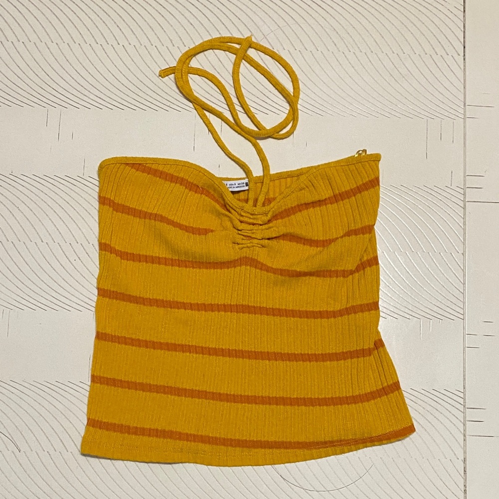 Yellow and Orange Striped Women's Top